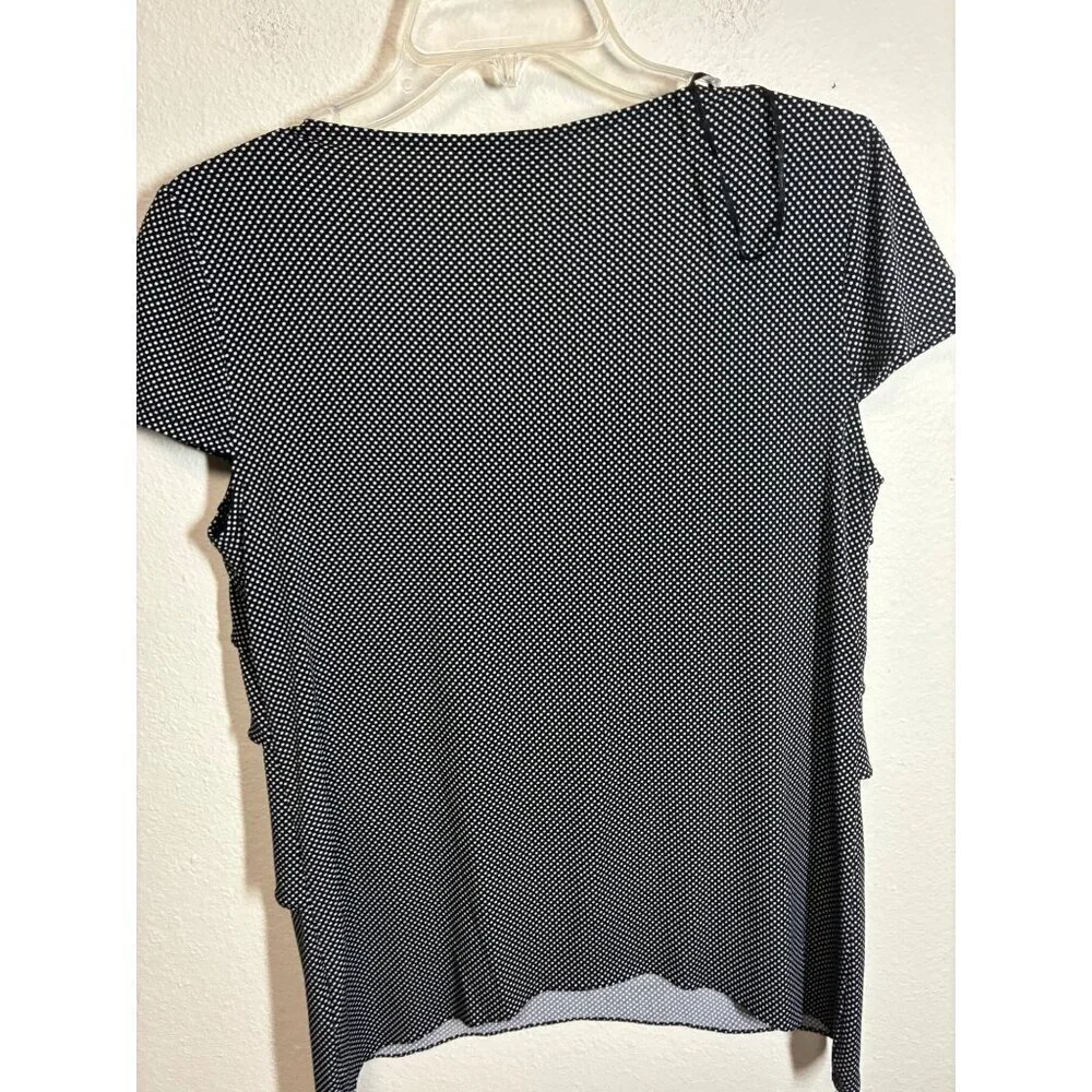 Danny and Nicole Blouse Ruffle Layered Business Casual Polka Dot Black Size 8